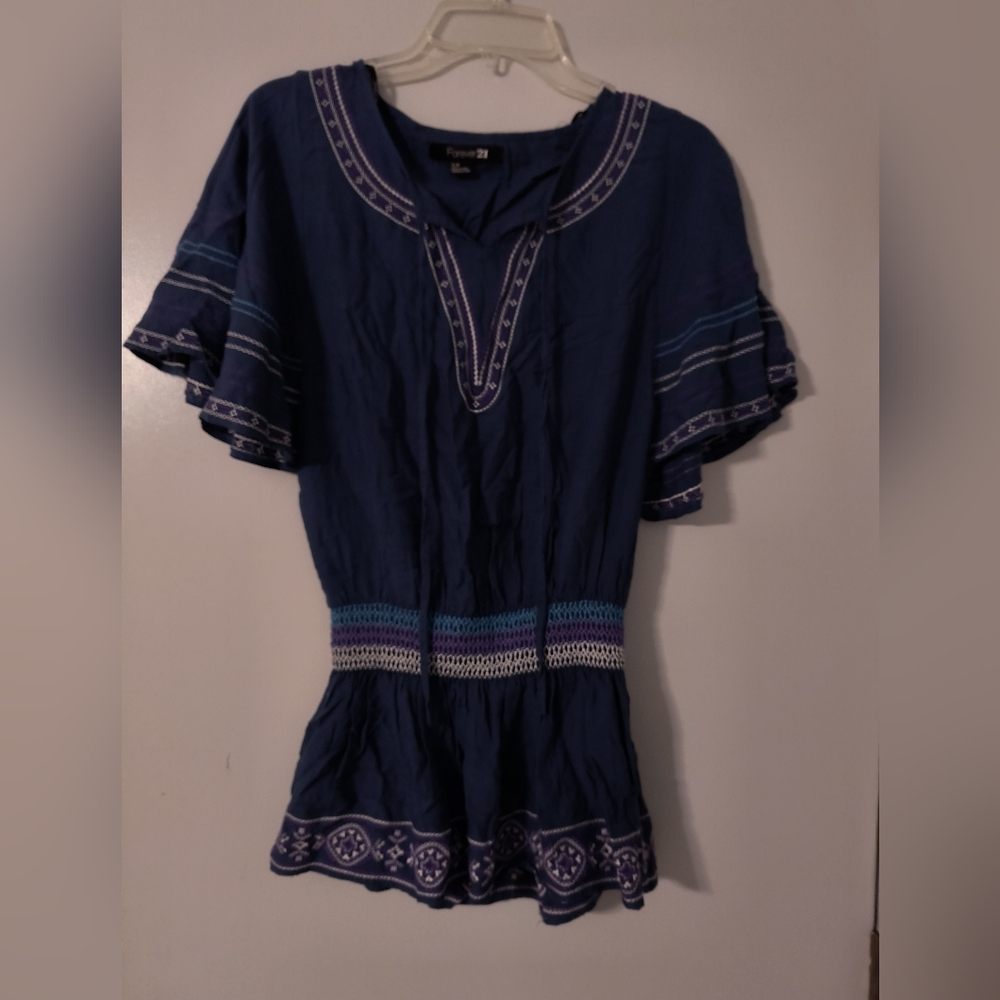 Y2k Forever 21 Navy and Lavender Embroidered Dress